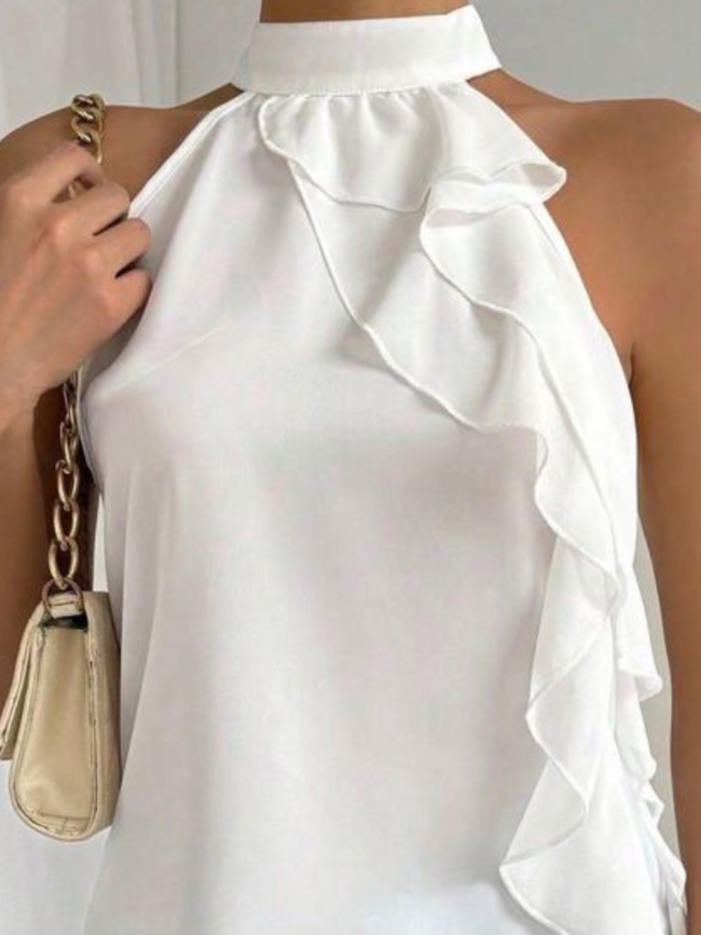 High Neck White Sleeveless Blouse